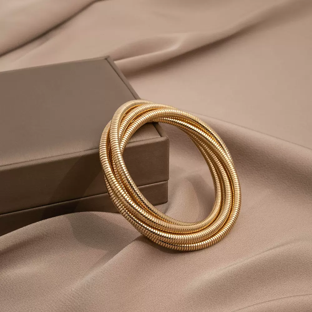 欧美跨境夸张线条缠绕弹力手镯 个性朋克交叉叠戴金属风手链批发