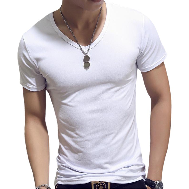 19BY Camiseta de manga corta para hombres de comercio exterior Cuello redondo coreano Camisa de base de color sólido slim fit Camiseta juvenil Entrega de una pieza para hombres