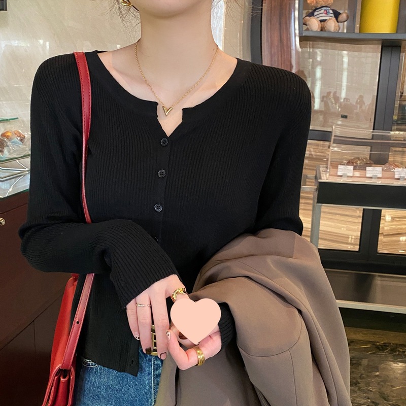 长袖针织打底衫女春装2025新款领薄款开衫毛衣外套修身内搭上衣|undefined