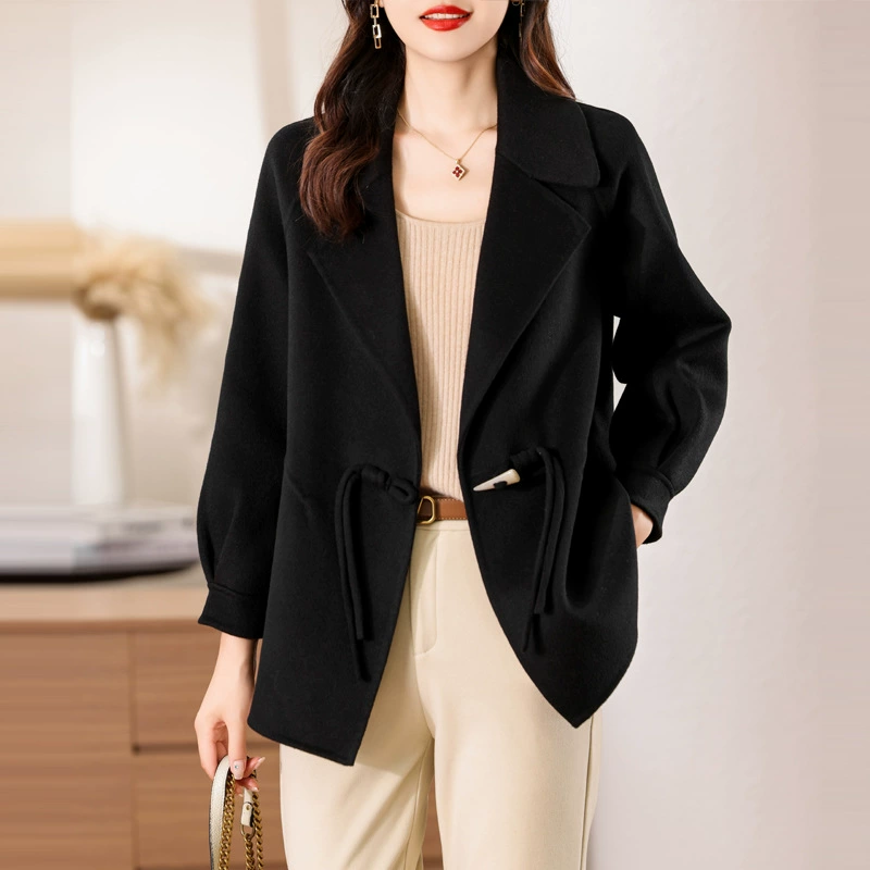 Double-sided woolen short elite elegant woolen coat, Chinese style, oversize