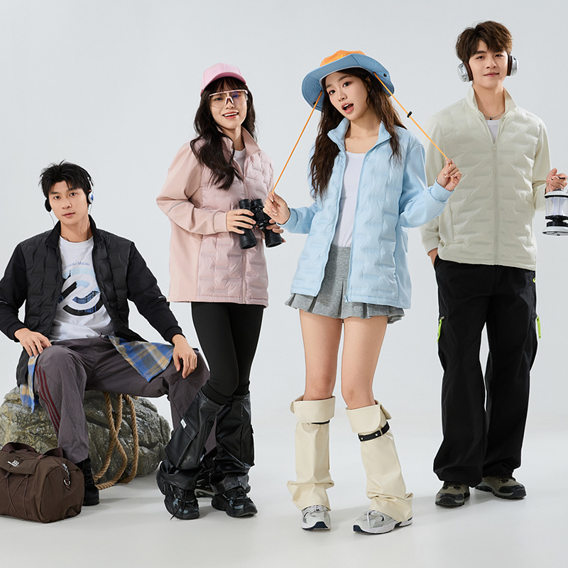 户外情侣保暖御寒立领情侣轻便羽绒服休闲外套80鸭绒手臂反光标志