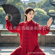 功夫扇黑色义乌工厂33cm10寸一尺布折扇太极扇响扇甩扇健身武术扇