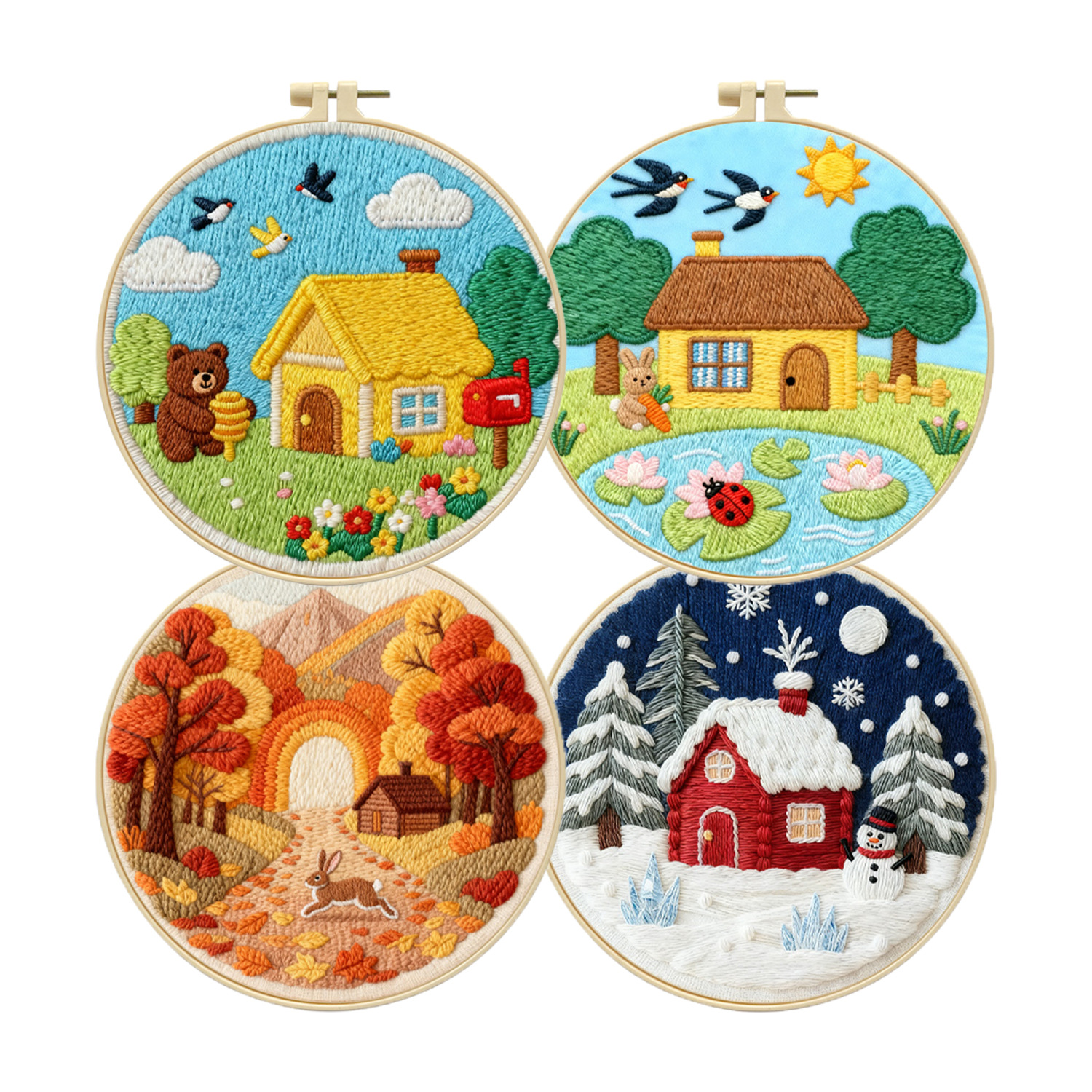 Bordado europeo transfronterizo bordado a mano diy paquete de material paisaje de cuatro estaciones simple DIY Inglés al por mayor