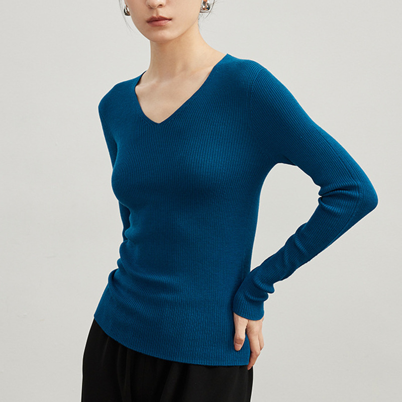 18-needle superfine wool base layer women's clothing 2026 new style long-sleeved knitted sweater V-neck slim fit inner layer early autumn sweater women
