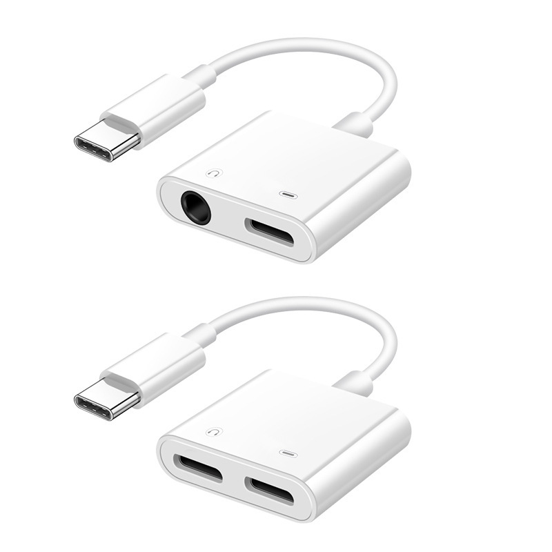 TYPE-Cアダプタ2 in 1 3.5mmイヤホン聴歌ゲームオーディオ生中継音声変換器充電ケーブル|undefined