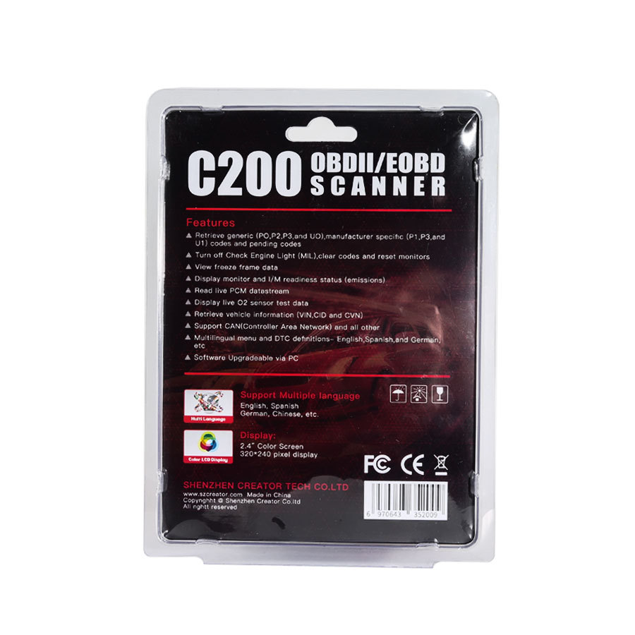 Cross-border foreign trade C200 multifunctional OBD2/EOBD scanner car diagnostic device with multi-language fault detection