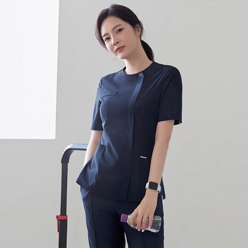 Korean Style Classy Elastic Dental Hand Washing Oral Doctor Scrub Suit Nurse Suit Front Desk Quick-Drying Short-Sleeved Suit Clothing