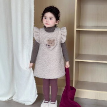 韩版女童连衣裙秋冬新款儿童加厚羊羔毛背心裙女宝宝夹棉毛绒裙子
