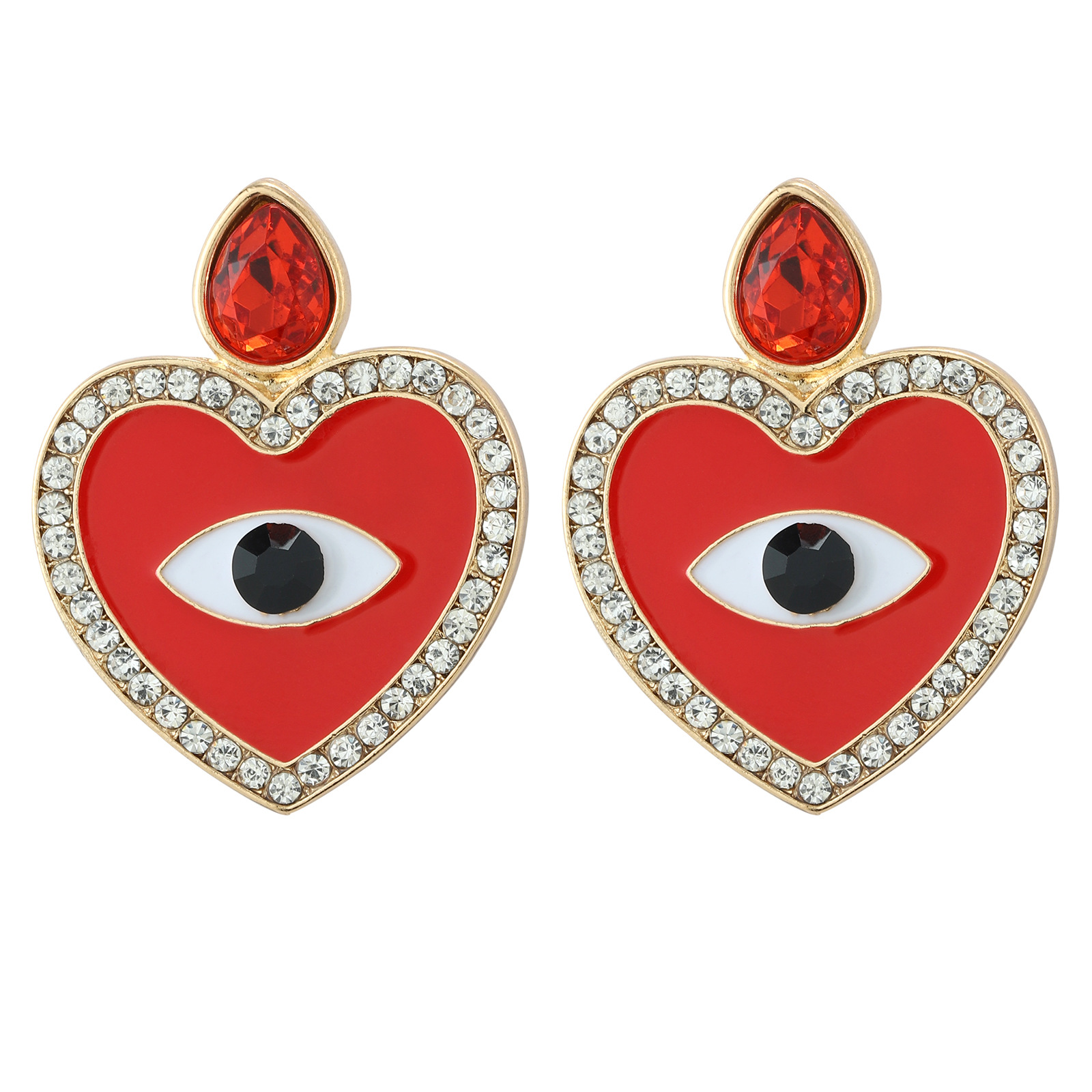 Europe Et Amérique Creative Oeil De Diable Alliage Boucles D'oreilles Diamant-intégré Brillant Accessoires Huile-essuyage Coeur Boucles D'oreilles De Mariage Voyage Boucles D'oreilles display picture 19