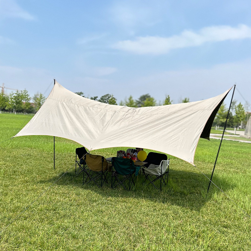 Outdoor camping canopy tent, sunshade, portable rain shelter, hexagonal camping and picnic equipment, black coating for waterproofing