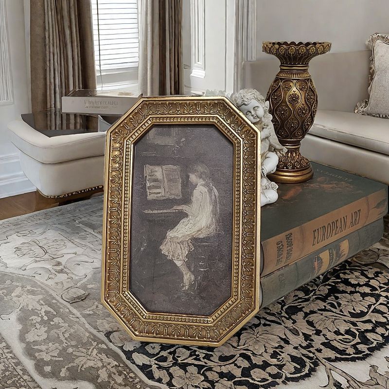 Retro French canvas hanging painting entrance living room bedroom side cabinet pearl chain octagonal waterproof decorative painting decorations