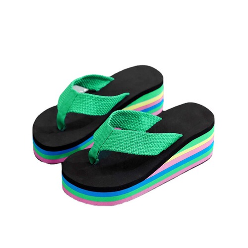 Flip-flops for women's summer outer wear, fashionable large size flip-flops, non-slip thick-soled wedge beach slippers, Internet celebrity ins trend