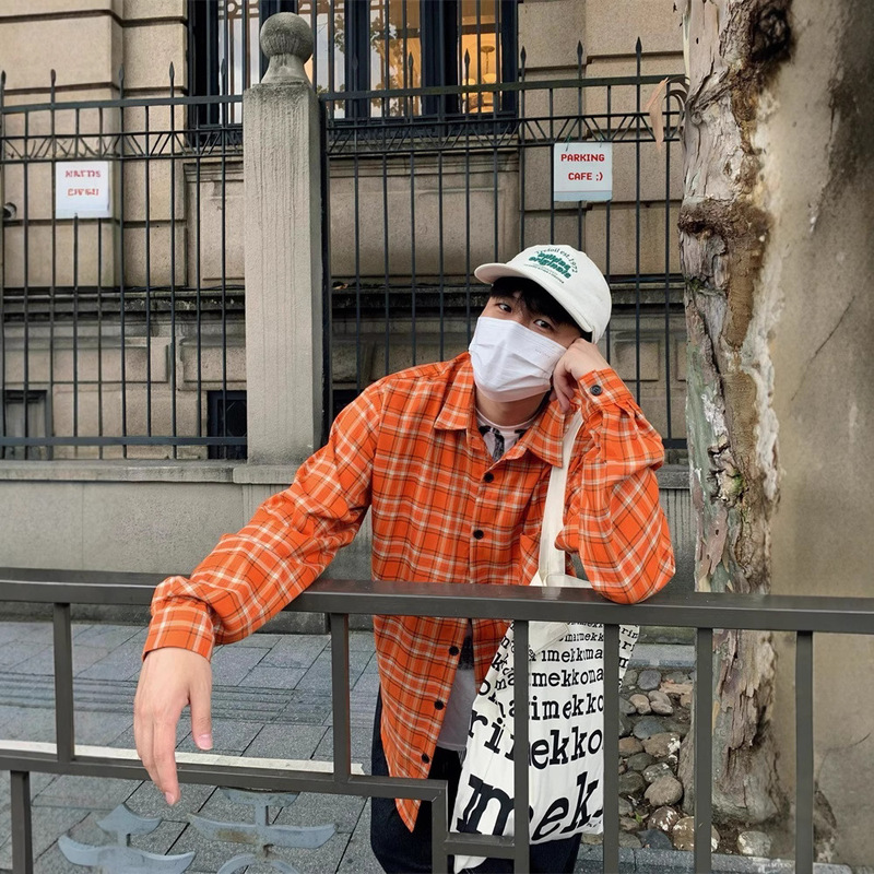 American Oldschool Orange Plaid Long-Sleeved Shirt Men's Casual Niche Whitening High Street Shirt Thin Jacket American Oldschool Orange Plaid Long-Sleeved Shirt Men's Casual Niche Whitening High Street Shirt Thin Jacket