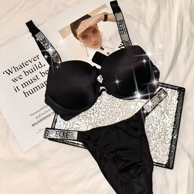 Victoria's Secret Sexy Underwear Rhinestone Strap Underwire Bra Set Women's Push-Up Pure Desire Style Panties Women
