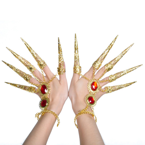 Belly dance bracelets for women belly performance jewelry accessories Thousand hands Guanyin finger ring jewelry gold long nails show dance long nails gemstone