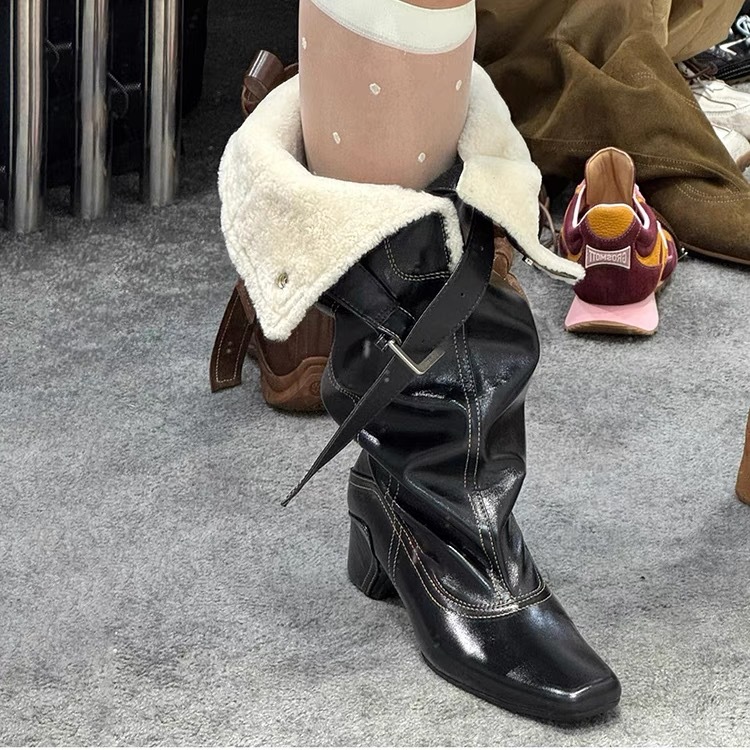 Damen Kniehohe Stiefel Mit Plüschfutter Für Den Winter Modisch_voghion.com