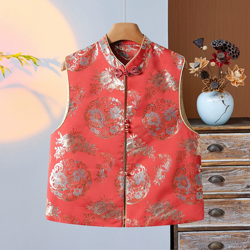 Новый китайский жилетка топ ретро с вертикальным вырезом 2025 национальный ветер с пряжкой мода без рукавов жаккард плечо