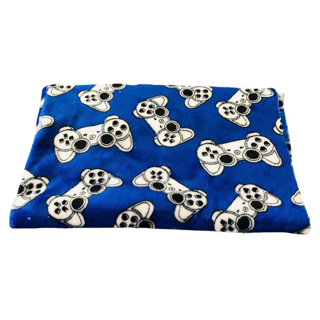 2021新款双面游戏机法兰绒印花面料 睡衣儿童家居服面料绒布