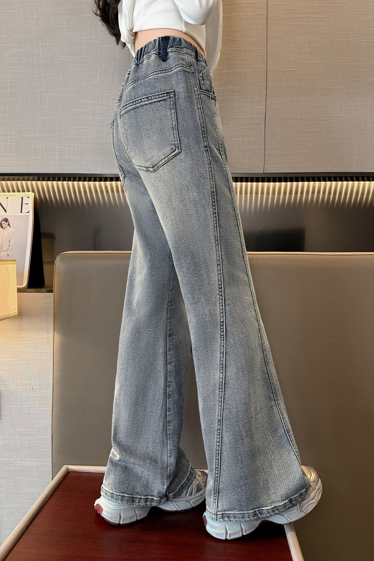 Men's Clothing Vintage Blue Flared Jeans For Kids - Stretchable Waistband, Comfortable Denim Fabric, Unisex Design For Boys & Girls (120cm-170cm)_voghion.com