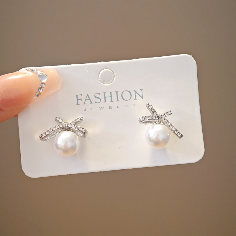 @Oferta especial @ Joyería elegante pendientes simples con lazo de perlas pendientes de moda versátiles de alta gama para mujer pendientes al por mayor