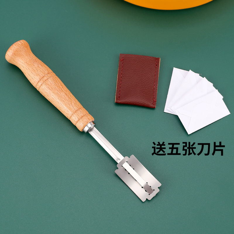 木柄弧形面包割刀创意款不锈钢面包修容刀面团平分刀欧式法棍割纹|undefined
