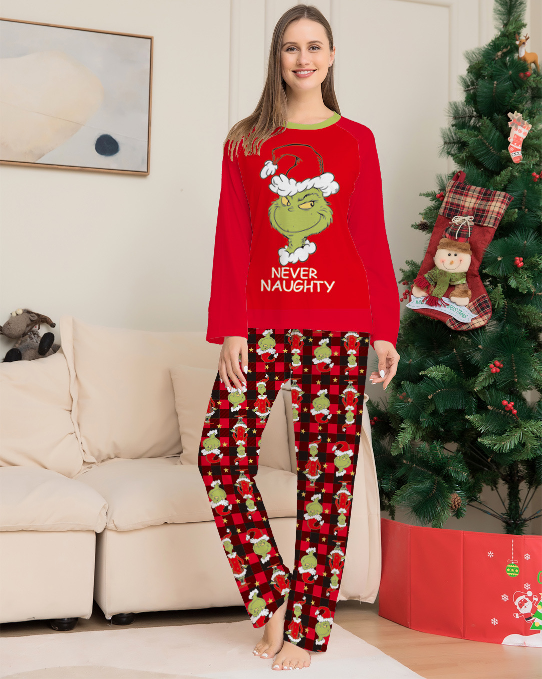 Christmas Little strange family Christmas homestays pajamas cartoon plaid printed two-piece family suit_voghion.com