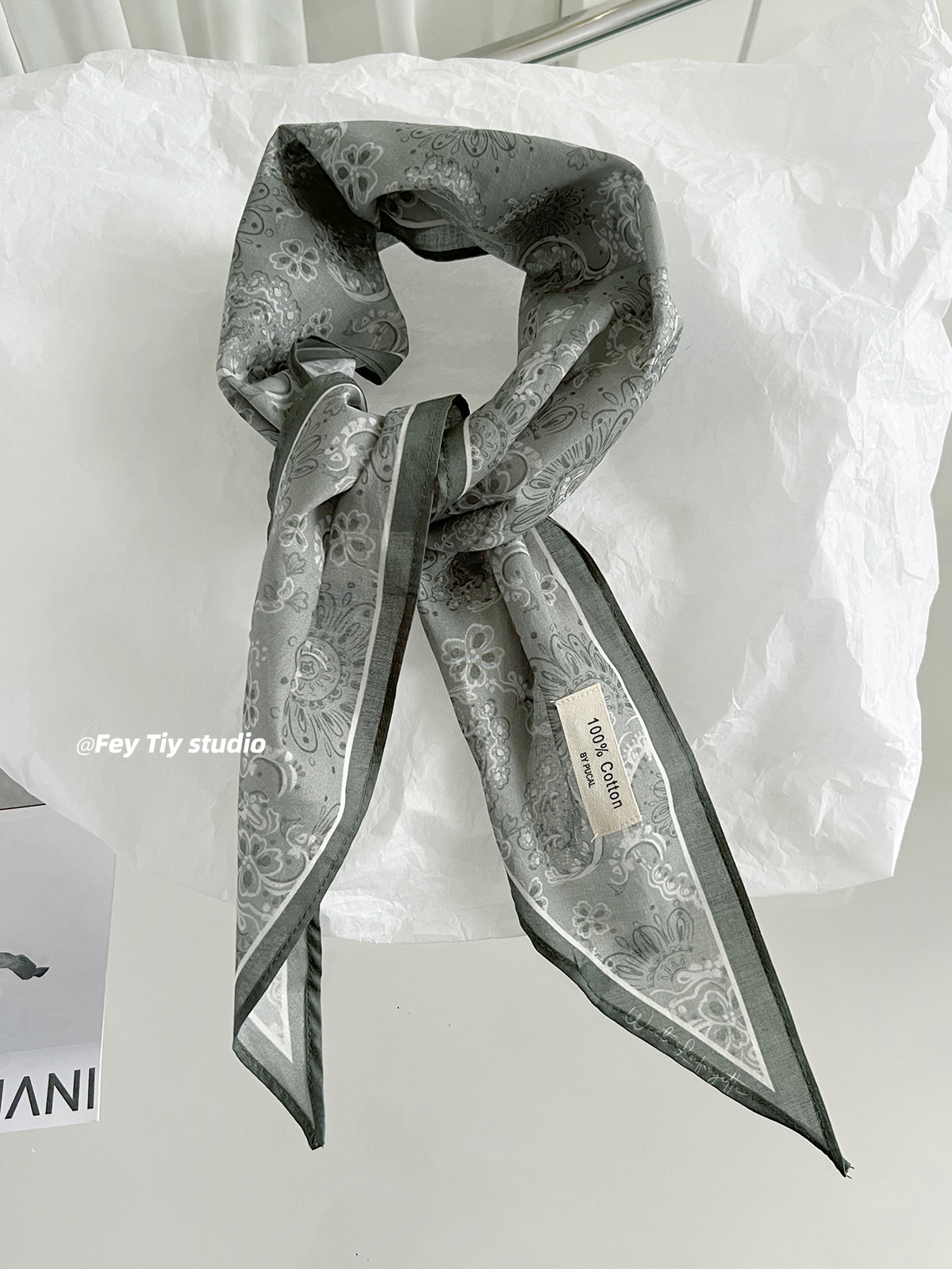 Pañuelo triangular de seda y algodón puro, color morado claro, con diseño paisley, versátil y elegante, nuevo pañuelo triangular para la cabeza, primavera/verano