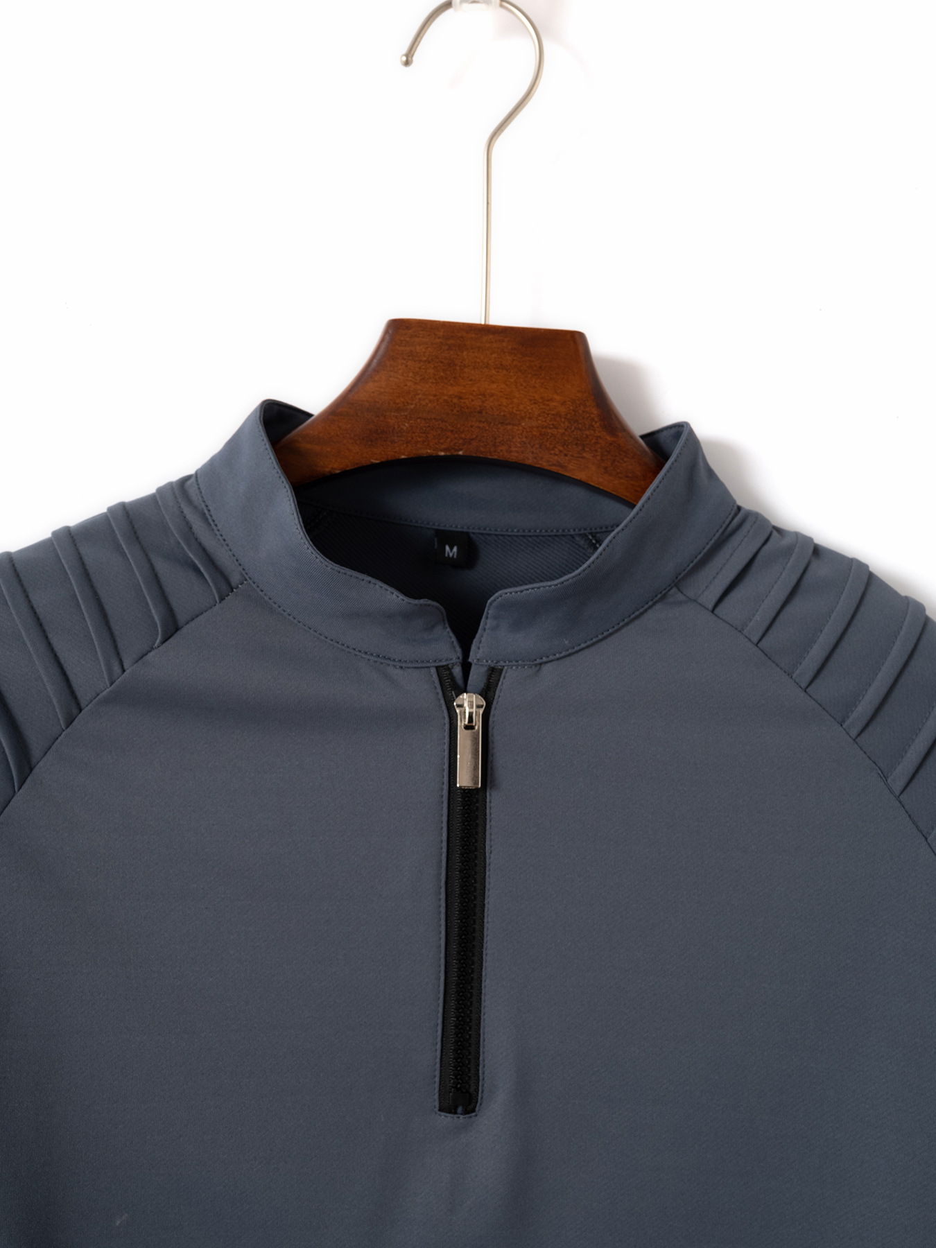 Men's Long Sleeve Polo Shirt With Arm Pleats And Zipper Casual_voghion.com