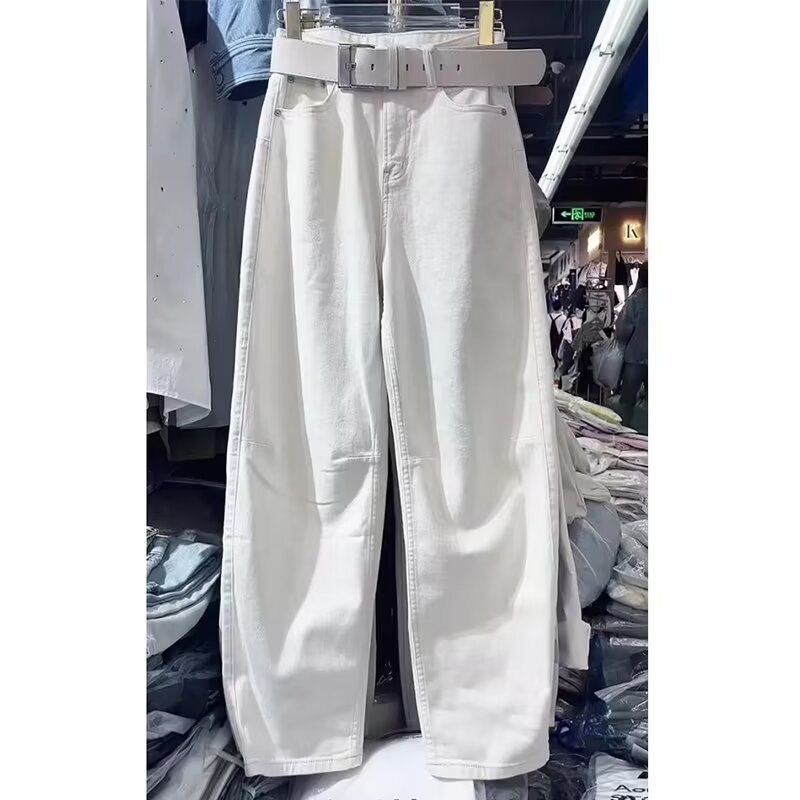White Scimitar Jeans for Women Spring, Autumn and Summer 2025 New Loose Wide-Leg Pants Slimming Look Narrow Banana Pants