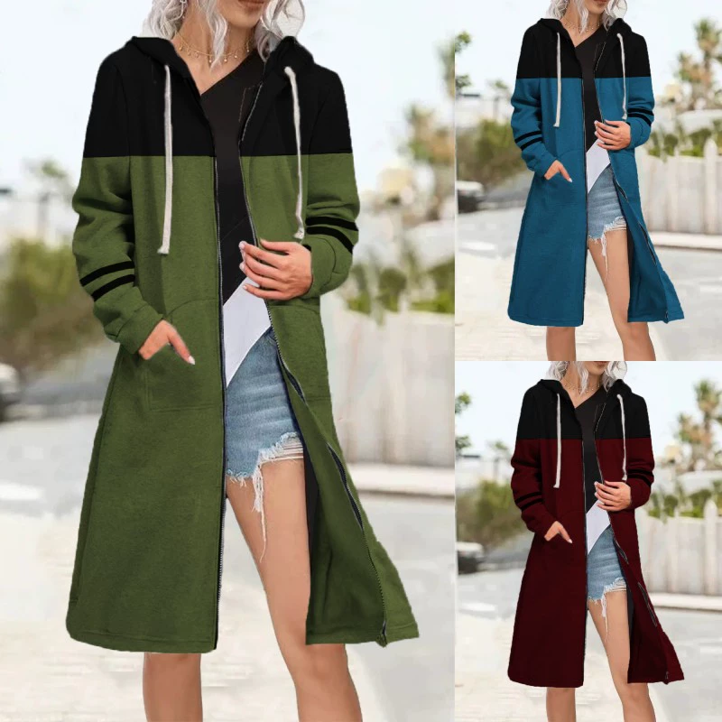 2023 Новый плюс размер женский зимний Европа и США Amazon цвет соответствующий Свободное пальто кардиган на молнии свитер на флисовой подкладке женский