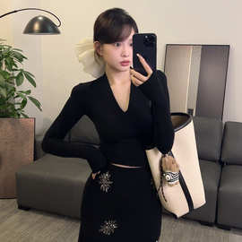 法式纯欲风套装修身气质上衣烫钻半身裙2025超火穿搭一整套