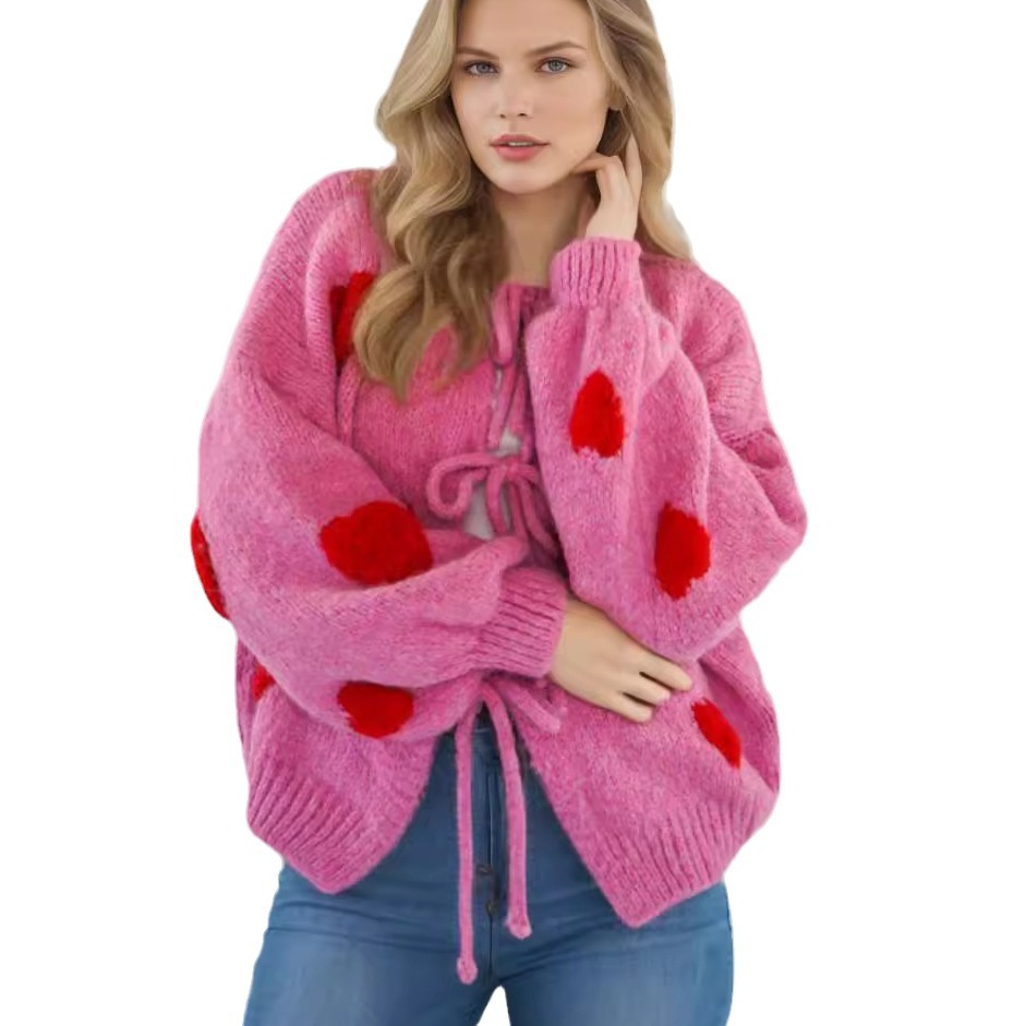 Women's Clothing Neck Autumn and Winter Sweater Bandage Cardigan Hot Tops Knitted Sweater Jacket Women_voghion.com