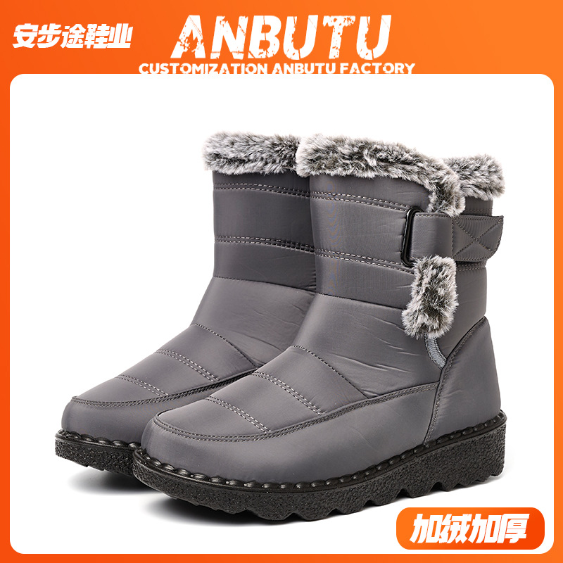 现货外贸冬季雪地靴女36-44雨伞布棉鞋加绒加厚保暖外穿跨境女靴