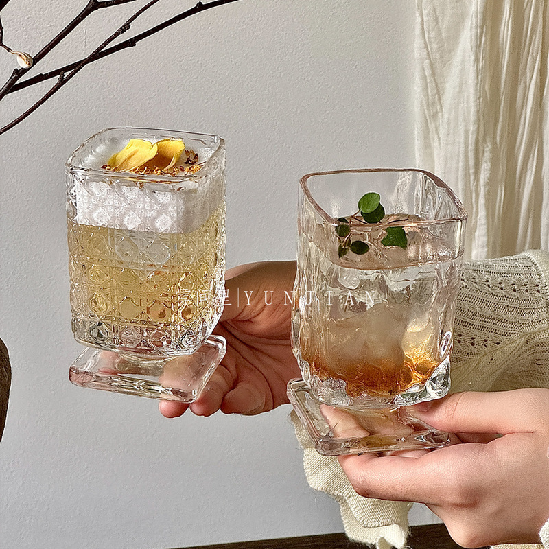 Ins Simple Stripesd Glass Ice American Latte Coffee Cup Juice Cup Cold Drink Cup Household Milk Cup Water Cup