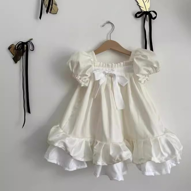 106059819@qq.com 2024ins Eastern European Summer Linen Girls' British Patchwork Casual Palace Style Puff Sleeve Dress In Stock_voghion.com