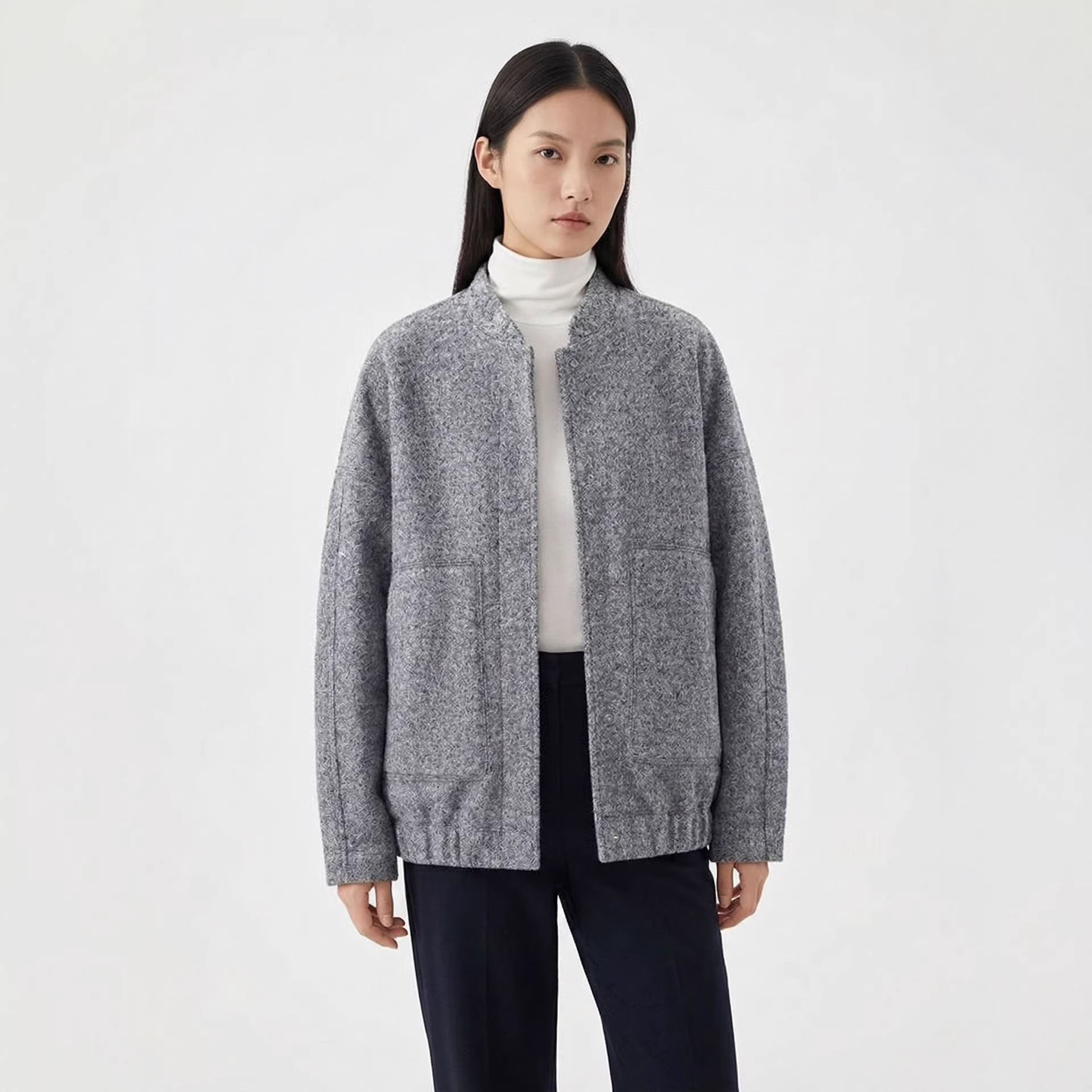 Women's Pilot Jacket With Standing Collar And Pockets Spring_voghion.com