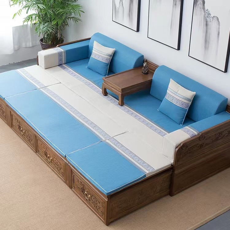 新中式客厅实木罗汉床家居榆木榻塌米沙发床禅意雕花卯榫沙发组合