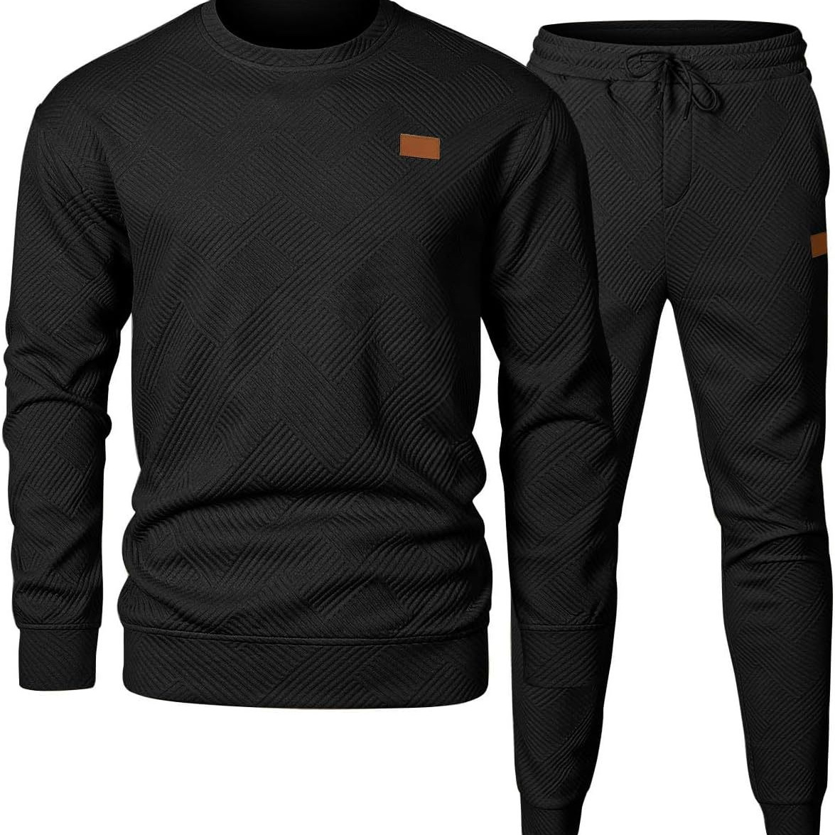 2024 Amazon Cross-Border Autumn/Winter New European and American Men's Sports Casual Suit Round Neck Jacquard Knitwear Set