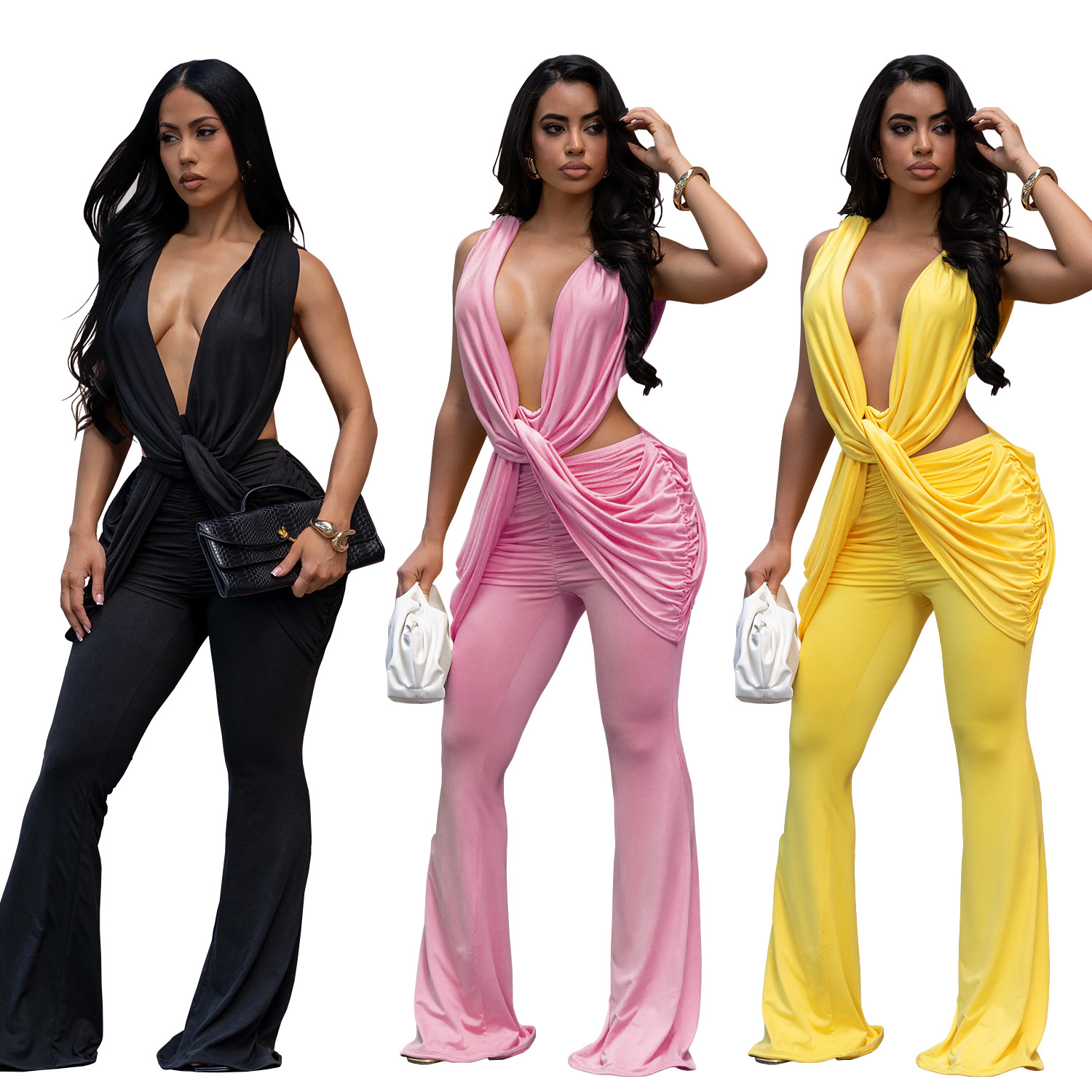 C7722 Aliexpress transfronterizo Amazon Europa y América moda femenina sexy de espalda descubierta de color sólido bolsas de caderas delgadas image 6