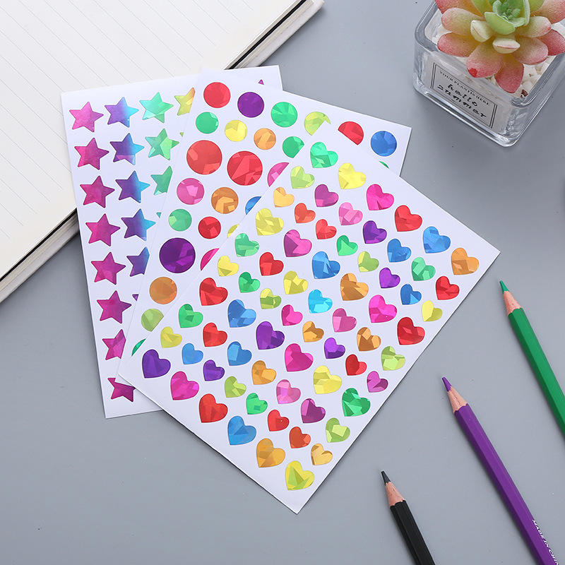 New cross-border laser waterproof self-adhesive sticker DIY decorative hand account sticker love glass broken five-pointed star sticker