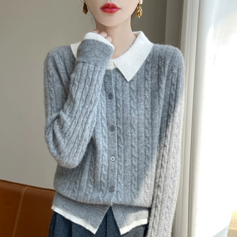 Ретро комплект с косами, кардиган, жакет, демисезонный свитер, термобелье, французский ретро-стиль, воротник поло