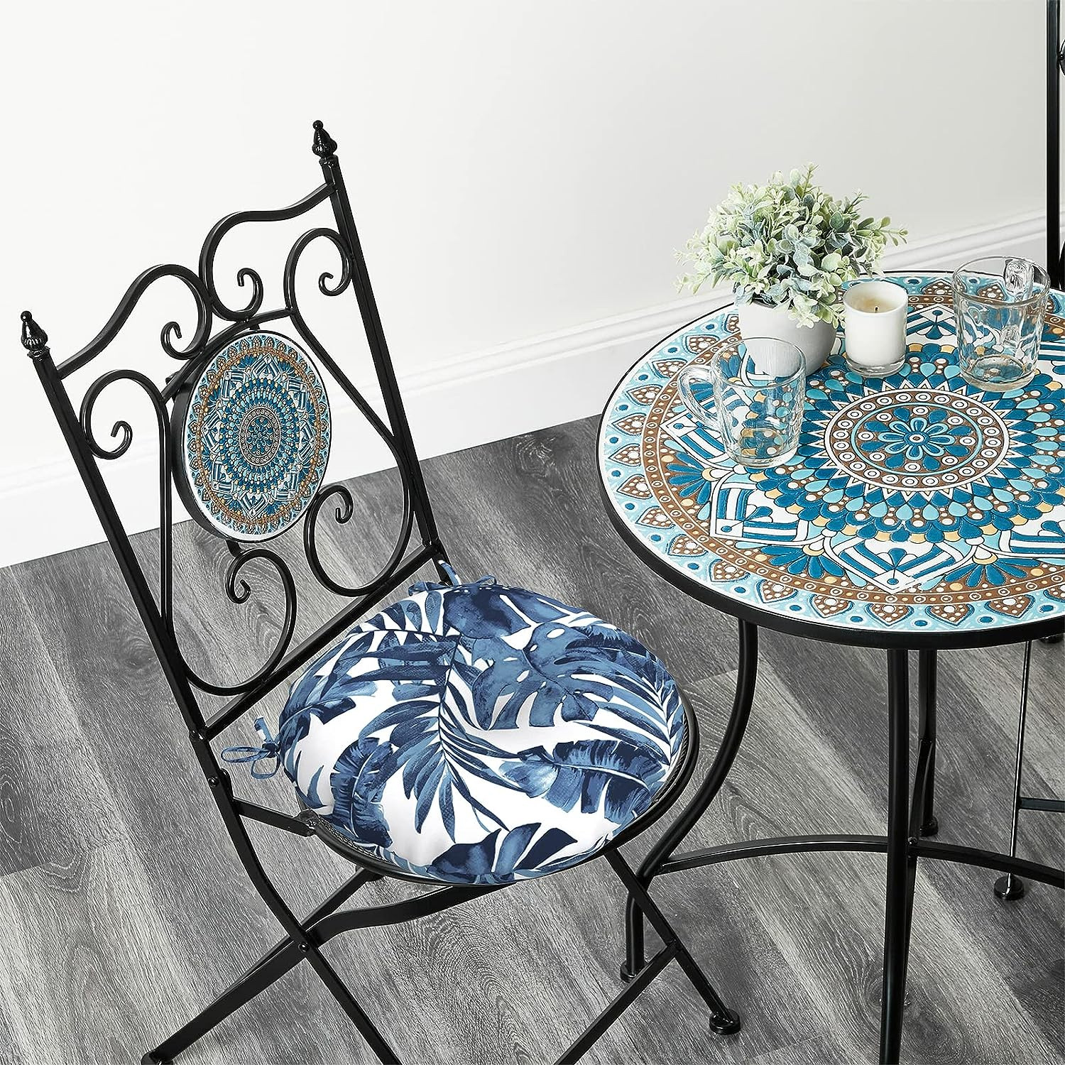 防水涤沦印花椅垫套出口跨境美式单人装饰室内户外全天候锁孔椅垫