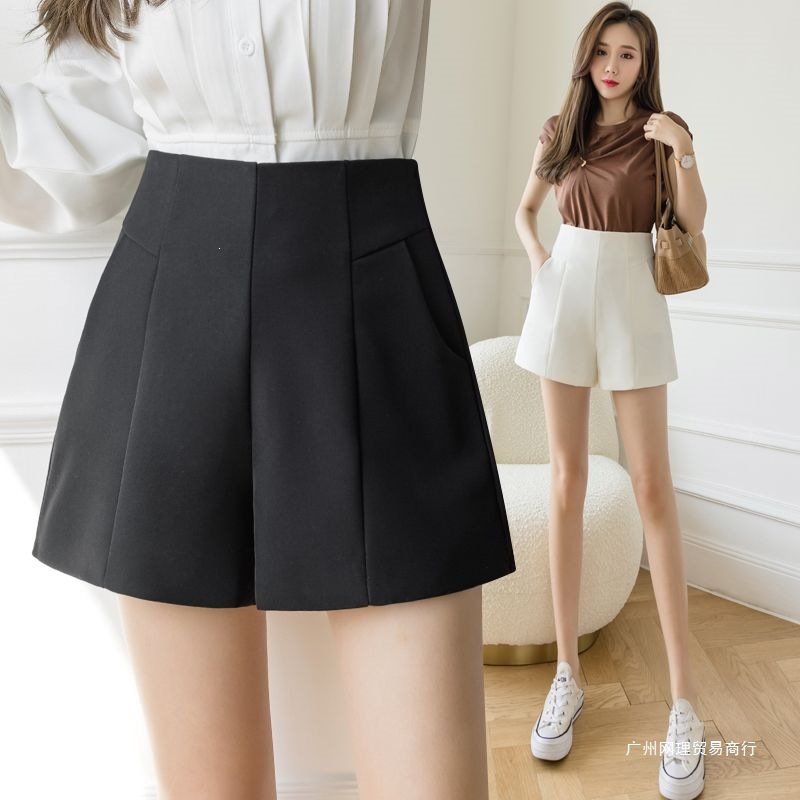 大码胖mm西装短裤女2025夏季宽松高腰白色外穿a字网红显瘦阔腿裤