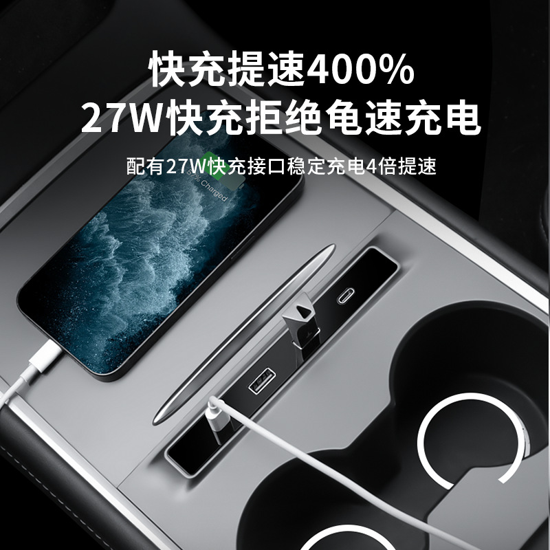 Accessory for Tesla Model 3/Y Center Console Expansion Dock Retractable PD Fast Charging USB Hub