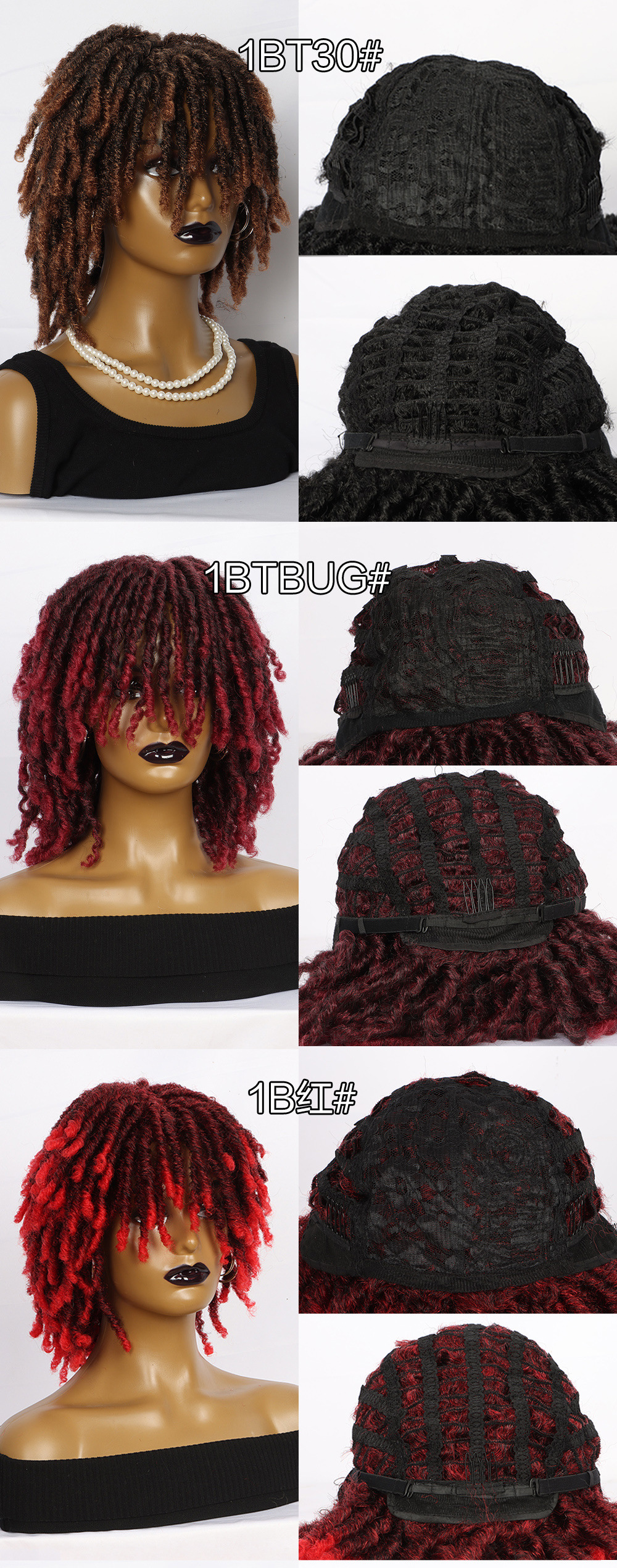 Synthetische Perücke, kleiner, kurzer, explosiver Kopf, flauschiges, lockiges, hohles, gekräuseltes, kleines, schmutziges Zopfperückenstirnband für Damen_voghion.com