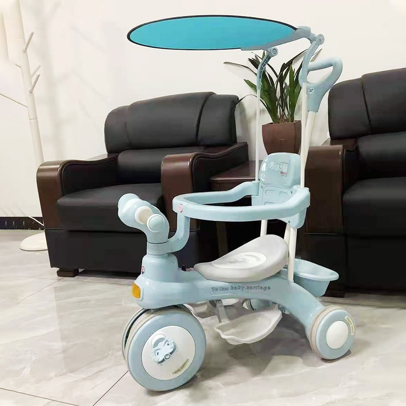 Triciclo de Empuje para Niños de 1 a 6 Años de Plástico con Barandillas y Toldo