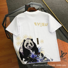 一件代发EVISU福神2024新款男士大熊猫图案字母T恤短袖
