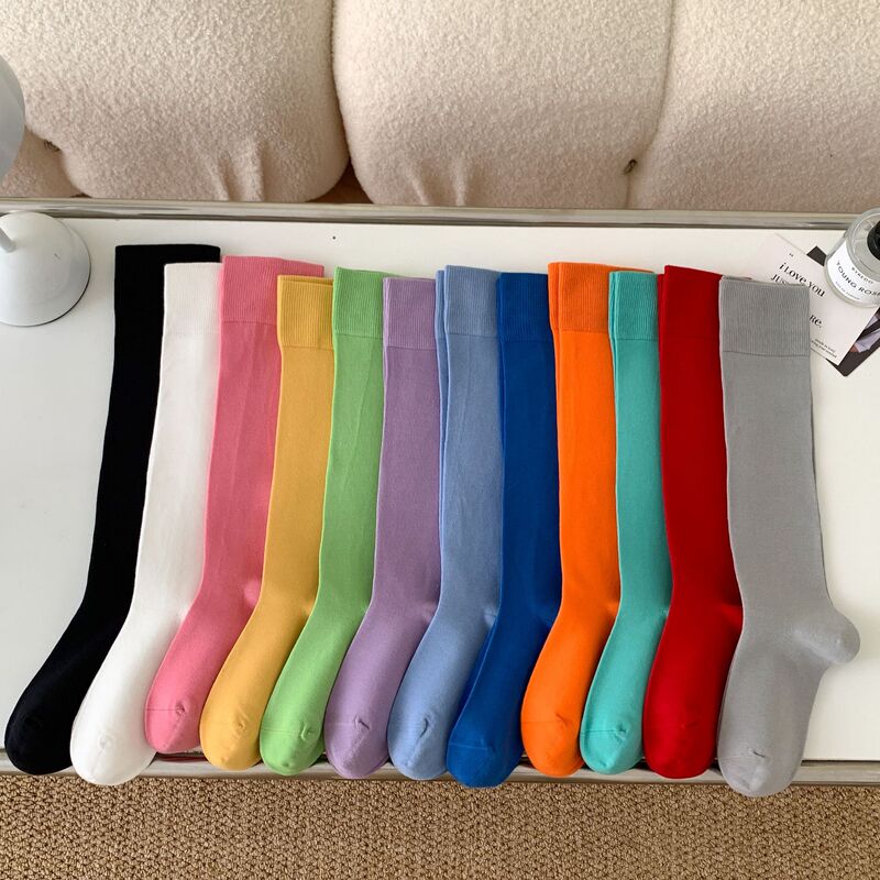 Dopamine calf socks women's pure cotton socks boneless candy color mid-calf length socks knee-length skinny leg stockings Zhuji wholesale