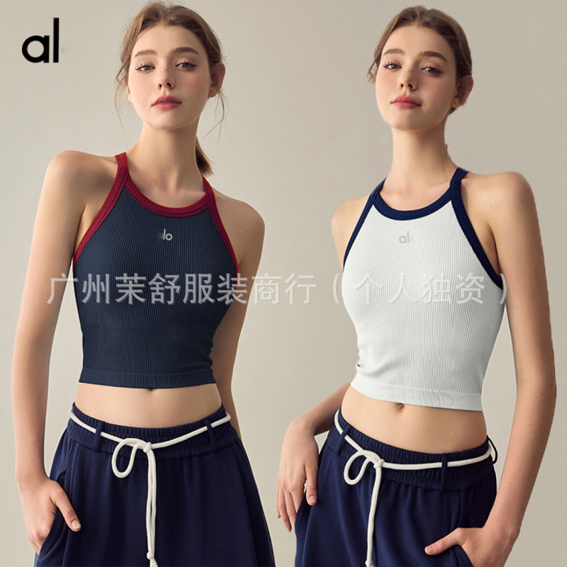 Alo Color-Blocked Yoga Vest for Women, Shock-Proof Sports Bra for Running, Sleeveless Racerback Fitness Bra for Outerwear Training Alo Color-Blocked Yoga Vest for Women, Shock-Proof Sports Bra for Running, Sleeveless Racerback Fitness Bra for Outerwear Training