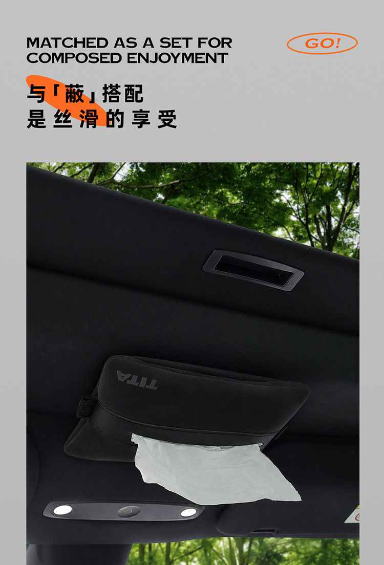 TITA Car Magnetic Tissue Box, Suede Armrest Box Hanging Bag, Car-Mounted High-End Ceiling-Mounted Tissue Box Cover